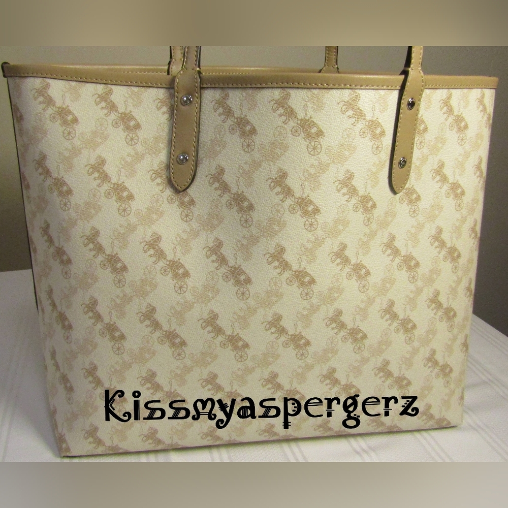 Coach Reversible Cream and Tan Horse and Carriage City Tote EUC! - Picture 2 of 8